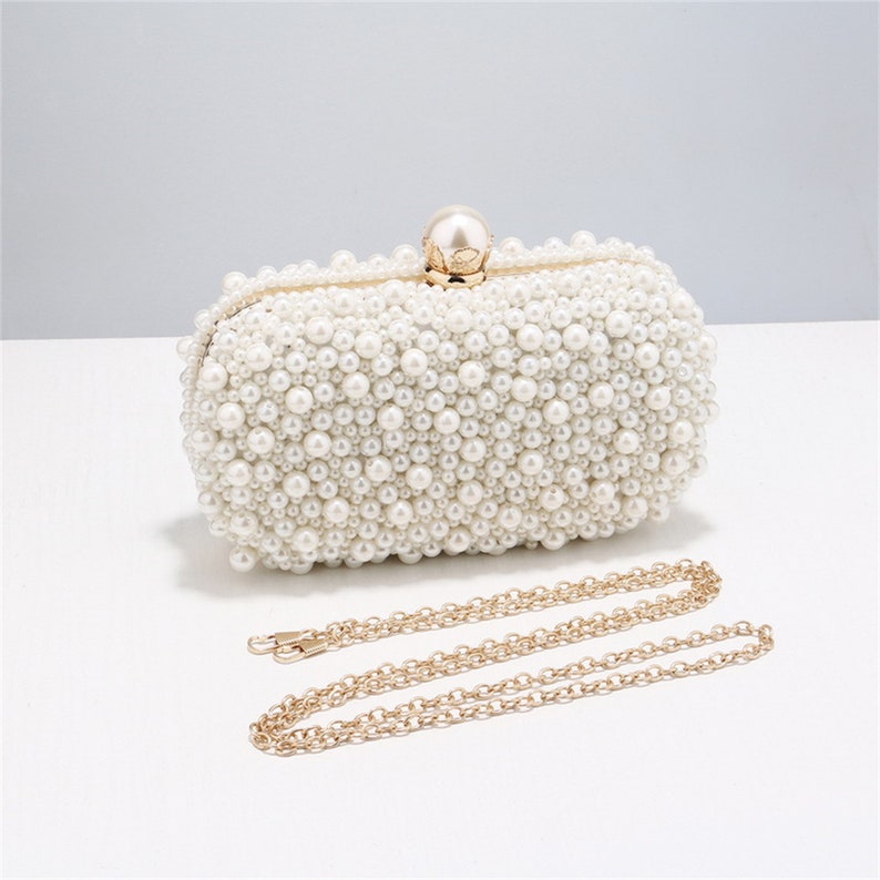 Quadratische Perle Clutch Abendtasche Für Hochzeit Bankett Perle Brauttasche Braut Clutch Brauttasche Hochzeitsgeschenke Brautgeschenk Perlenkette Bild 5