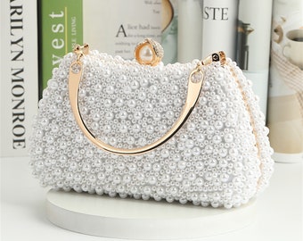 Square Shaped Pearl Clutch Evening Bag For Wedding Banquet Pearl Bridal Bag Bridal Clutch Bridal Purse Wedding Gifts Bridal Gift Pearl Chain