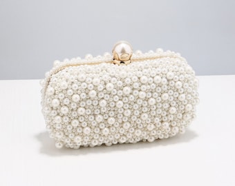 Square Shaped Pearl Clutch Evening Bag For Wedding Banquet Pearl Bridal Bag Bridal Clutch Bridal Purse Wedding Gifts Bridal Gift Pearl Chain