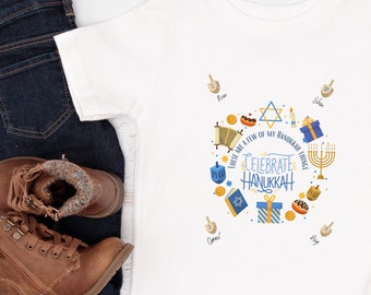 Hanukkah things, menorah shirt, dreidel shirt, torah, gelt, presents, jewish shirt