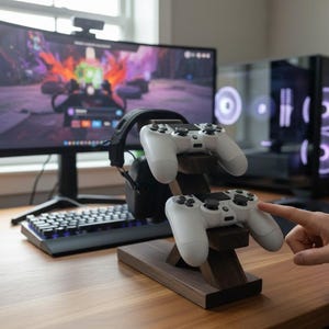 Handcrafted Wood Gaming Controller & Headset Stand