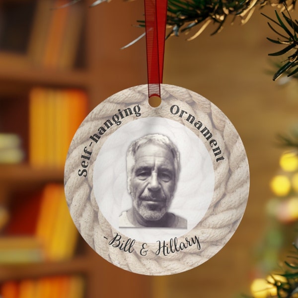 Epstein Ornament, self-hanging Christmas tree ornament, gag gift, dark humor holiday gift, Jeffery Epstein joke, affordable,metal, guy gifts