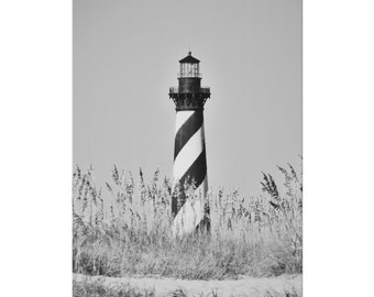 Fotografía del faro de Cape Hatteras en lienzo mate estirado / Faro de Carolina del Norte en blanco y negro / 0,75" de grosor / 9x12 / 11x14 / 12x16