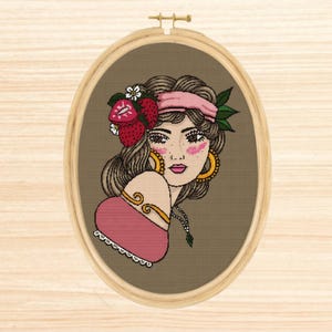 Strawberry Lady Cross Stitch Pattern