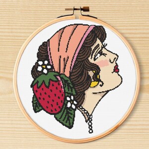Strawberry Lady Cross Stitch Pattern