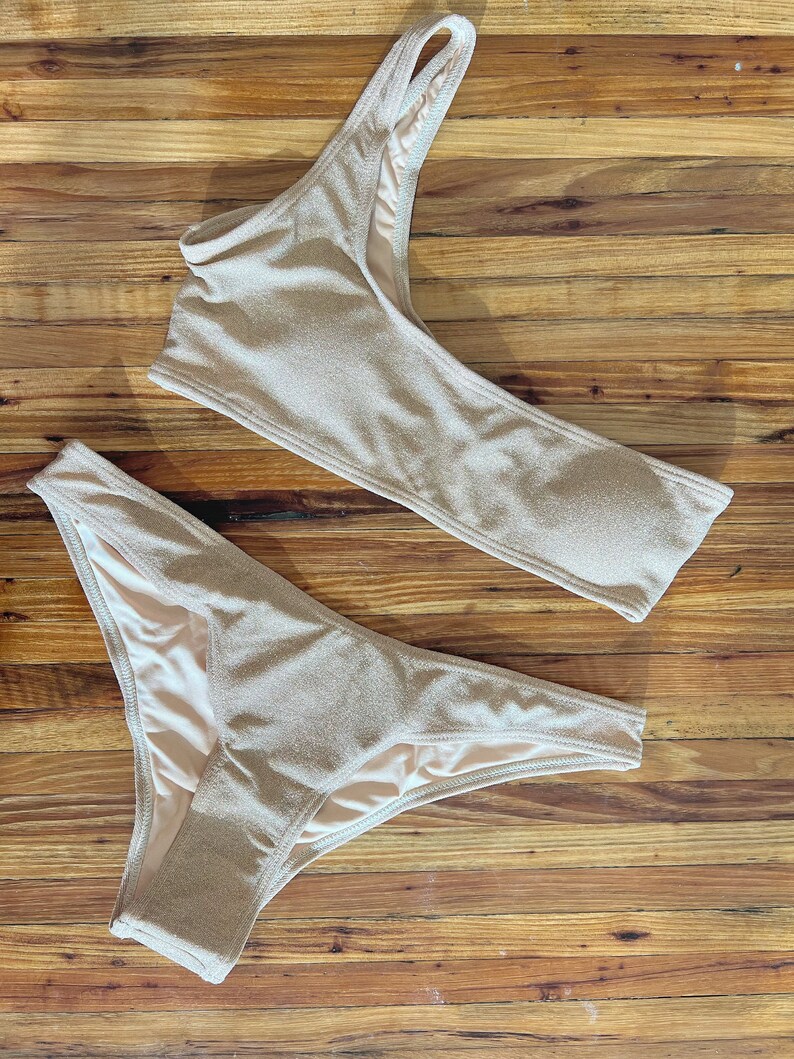 One Shoulder Bikini Top in Gold Glitter Etsy