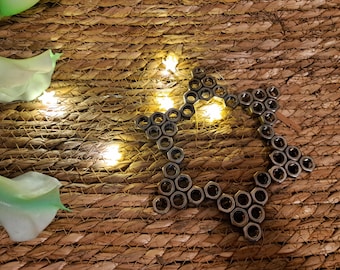 Estrella de acero inoxidable hecha a mano – Pieza geométrica única elaborada con tuercas de acero inoxidable (15 cm)