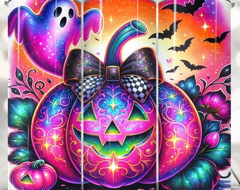 Pink Halloween Tumbler Wrap, Neon 20 oz Tumbler Sublimation Design, Pumpkin Tumbler Wrap, Retro Ghost Halloween Season Tumbler Png File