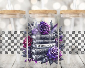 Morally Grey 16oz Glass Can Wrap Png, Copo de Vidro de 16oz Png, Design de Copo Romance Romantasy, PNG Livresco, Clube do Livro Picante Booktok Sublimação Png