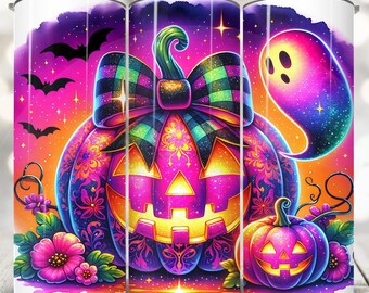 Pink Halloween Tumbler Wrap, Neon 20 oz Tumbler Sublimation Design, Pumpkin Tumbler Wrap, Retro Ghost Halloween Season Tumbler Png File