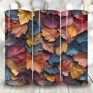 3D Fall Leaves Tumbler Wrap, 20oz Skinny Tumbler Wrap PNG, Seamless Leaf Tumbler Sublimation Design, Fall Floral Tumbler Wrap, Autumn PNG