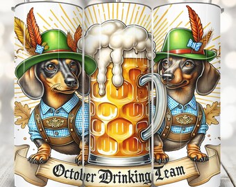 Oktober Bier Dackel Tumbler Wrap, 20 Unzen Skinny Tumbler Sublimation, Oktober Bier Festival PNG, Trink Team German Beer Fest Tumbler Wrap