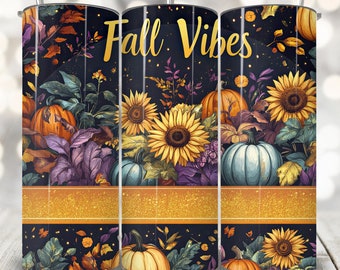 Sunflower Fall Vibes Tumbler Wrap, 20 oz Skinny Tumbler PNG, Cute Pumpkin Spice Sublimation, Autumn Design, Pumpkin Patch Tumbler PNG File