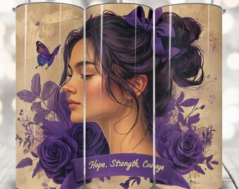 Hope Strength Courage Domestic Violence Tumbler Wrap, 20oz Skinny Tumbler Sublimation Design, Purple DVAM PNG, Domestic Violence Awareness