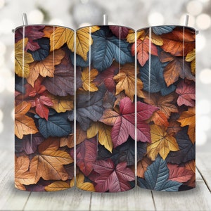 3D Fall Leaves Tumbler Wrap, 20oz Skinny Tumbler Wrap PNG, Seamless Leaf Tumbler Sublimation Design, Fall Floral Tumbler Wrap, Autumn PNG