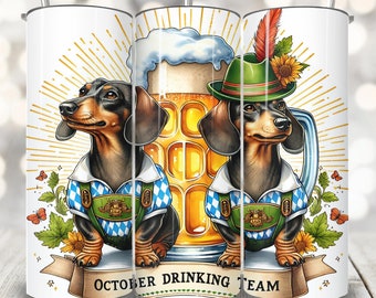 Oktober Bier Dackel Tumbler Wrap, 20 Unzen Skinny Tumbler Sublimation, Oktober Bier Festival PNG, Trink Team German Beer Fest Tumbler Wrap