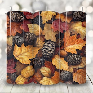 3D Fall Leaves Tumbler Wrap, 20oz Skinny Tumbler Wrap PNG, Seamless Leaf Tumbler Sublimation Design, Fall Floral Tumbler Wrap, Autumn PNG