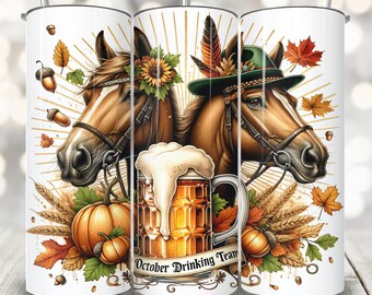 Oktober Bier Pferd Tumbler Wrap, 20 Unzen Skinny Tumbler Sublimation, Oktober Bier Festival PNG, Trink Team German Beer Fest Tumbler Wrap