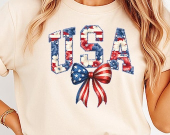 Floral USA Png Sublimation Design, America Coquette Png, 4th Of July Png, Girly USA Png, Patriotic American Flag Bow Digital Download