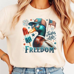 Tastes Like Freedom PNG Sublimation Design, Funny 4th of July Duck Png, Patriotic Duck Png, American Duck Hunting Fourth of July Clipart