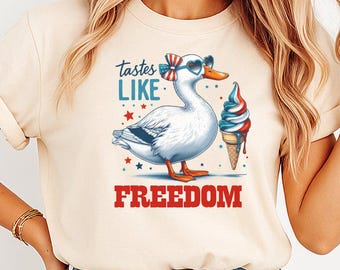 Tastes Like Freedom PNG Sublimation Design, Funny 4th of July Goose Png, Patriotic Goose Png, Silly Goose Coquette Fourth of July Clipart