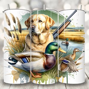 Golden Lab Duck Hunting Tumbler Wrap, 20 oz Skinny Tumbler Sublimation Design, Hunter Scene Sublimation PNG, Duck Hunting Tumbler PNG