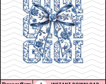 Gigi Grand Millennial Coquette PNG, Preppy Chinoiserie PNG Sublimation Design, Trendy Glitter Blue Toile Grandma PNG File, Cute Gigi Png