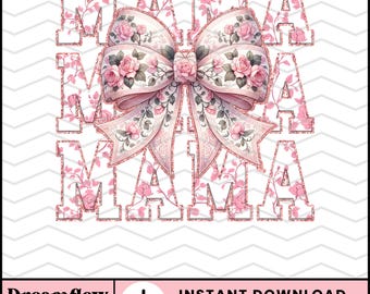 Mama Grand Millennial Kokette PNG, Preppy Chinoiserie PNG Sublimationsdesign, trendiges Glitter Pink Toile Du Jouy Mom PNG, Muttertag PNG