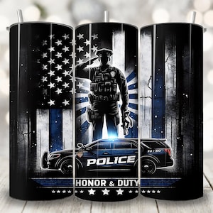 Patriotic Police Tumbler Wrap, 20 oz Skinny Tumbler Sublimation Design, Police Officer Cup Wrap Png, Law Enforcement Tumbler Wrap for Men