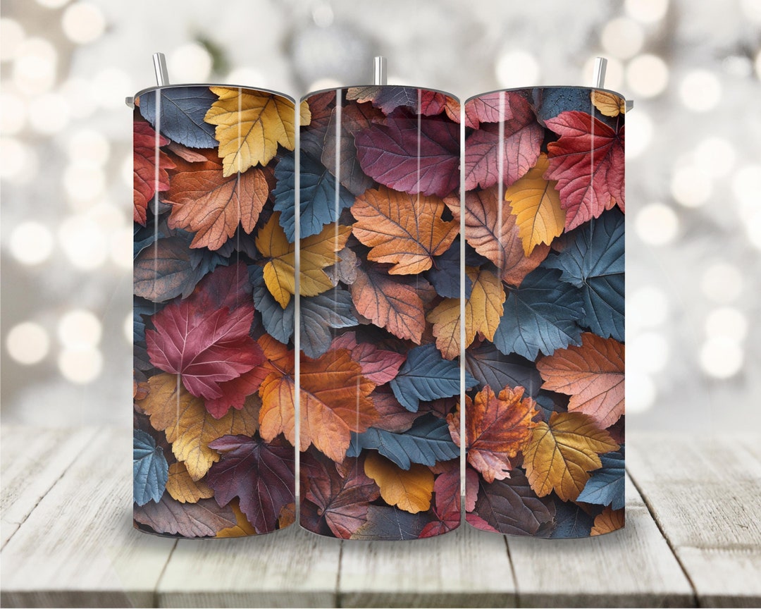 3D Fall Leaves Tumbler Wrap, 20oz Skinny Tumbler Wrap PNG, Seamless ...