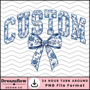 Custom Name Grand Millennial Coquette PNG, Preppy Chinoiserie PNG Sublimation Design, Trendy Glitter Blue Toile Personalized PNG File