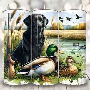 Black Lab Duck Hunting Tumbler Wrap, 20 oz Skinny Tumbler Sublimation Design, Hunter Scene Sublimation PNG, Duck Hunting Tumbler PNG