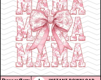Mama Grand Millennial Kokette PNG, Preppy Chinoiserie PNG Sublimationsdesign, trendiges Glitter Pink Toile Du Jouy Mom PNG, Muttertag PNG