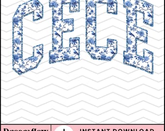Cece Grand Millennial Coquette PNG, Preppy Chinoiserie PNG Sublimation Design, Trendy Glitter Blue Toile Cece PNG File, Cece Png