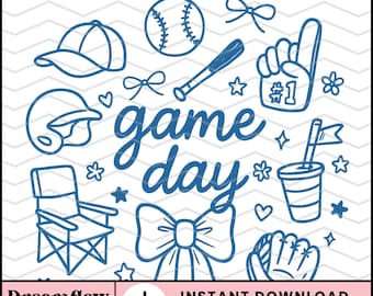 Baseball Game Day PNG Sublimation Design, Coquette Baseball Mom Png, Baseball Mama Png, Baseball Season Png, Sports Doodle Digital Download