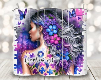 Alzheimer's Awareness Tumbler Wrap, 20 oz Skinny Tumbler Sublimation Design, Forget Me Not Alzheimer's Disease Warrior Digital PNG File