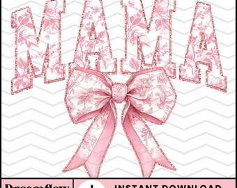 Mama Grand Millennial Kokette PNG, Preppy Chinoiserie PNG Sublimationsdesign, trendiges Glitter Pink Toile Du Jouy Mom PNG, Muttertag PNG