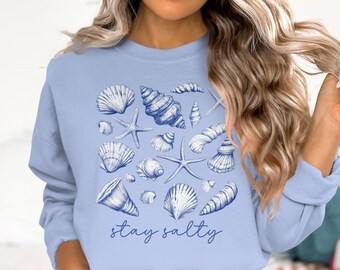 Diseño de sublimación PNG "Mantente Salado", Camisa vintage de concha azul (Png), Playa Salty Soul (Png), Mamás Saladas Costeras (Png), Vibras de verano de moda (Png)