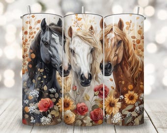 White Boho Horse Tumbler Wrap PNG, 20oz Skinny Tumbler Sublimation ...