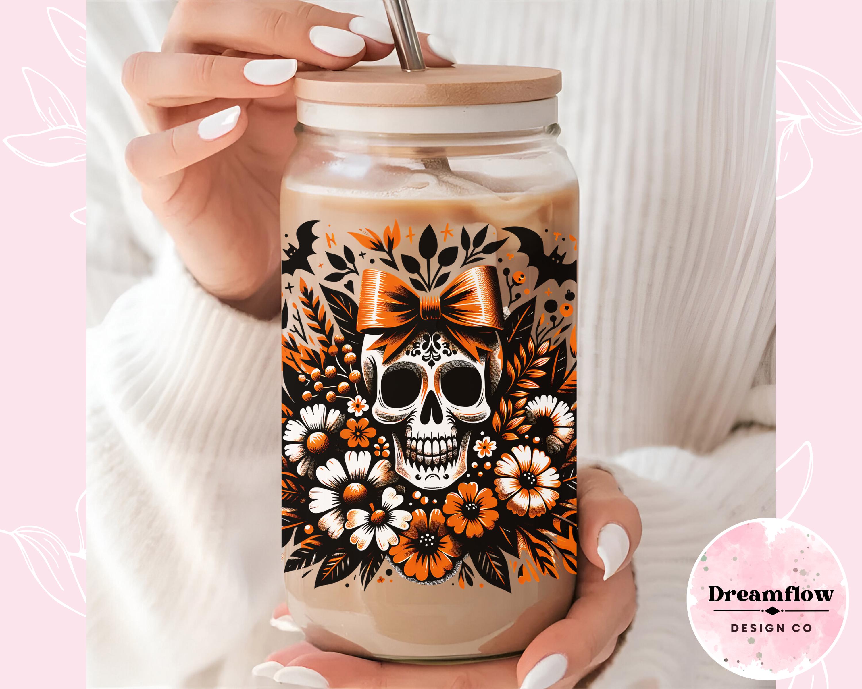 Halloween Skull 16oz Glass Can Wrap Png, Seamless Sublimation Design ...