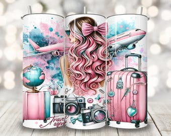 Travel Agent Tumbler Wrap, 20oz Skinny Tumbler Sublimation Design, Girls Trip Cup Wrap, Travel Tumbler Wrap, Travel Agent Wrap Png Download