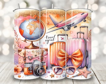 Travel Agent Tumbler Wrap, 20oz Skinny Tumbler Sublimation Design, Girls Trip Cup Wrap, Travel Tumbler Wrap, Travel Agent Wrap Png Download