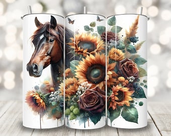 Boho Horse Tumbler Wrap, 20 oz Skinny Tumbler Sublimation Design, Farm Ranch Animal Tumbler PNG, Horse Lover PNG Instant Digital Download