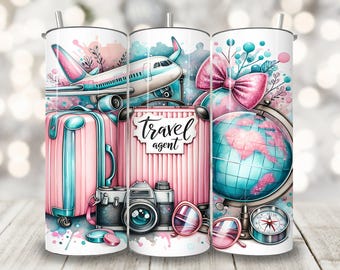 Travel Agent Tumbler Wrap, 20oz Skinny Tumbler Sublimation Design, Girls Trip Cup Wrap, Travel Tumbler Wrap, Travel Agent Wrap Png Download