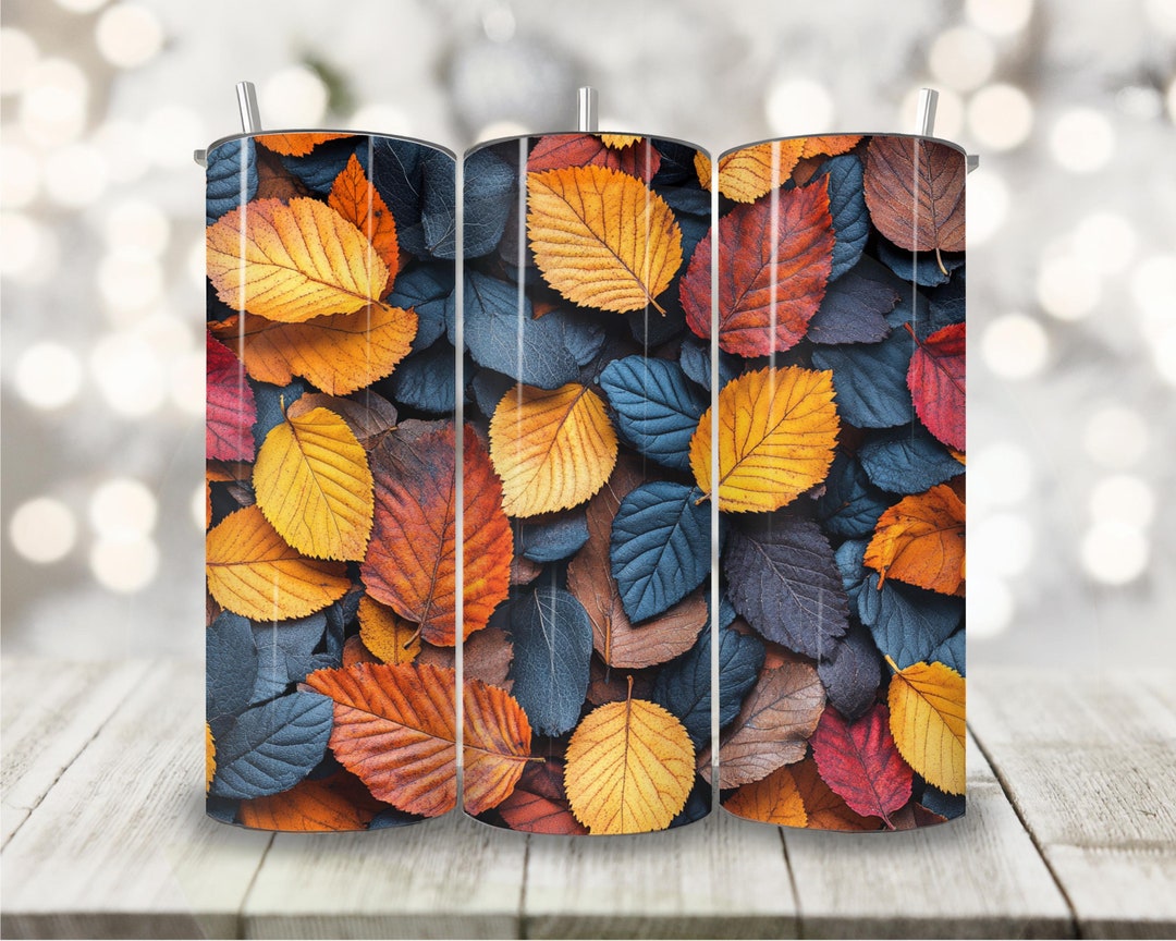 3D Fall Leaves Tumbler Wrap, 20oz Skinny Tumbler Wrap PNG, Seamless ...