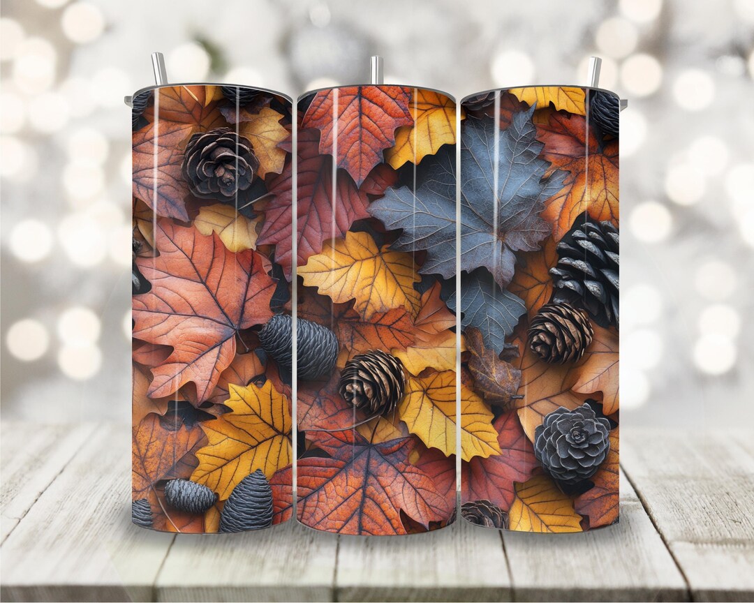 3D Fall Leaves Tumbler Wrap, 20oz Skinny Tumbler Wrap PNG, Seamless ...