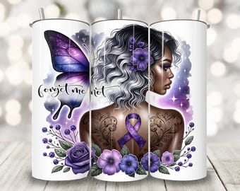 Alzheimer's Awareness Tumbler Wrap, 20 oz Skinny Tumbler Sublimation Design, Forget Me Not Alzheimer's Disease Warrior Digital PNG File