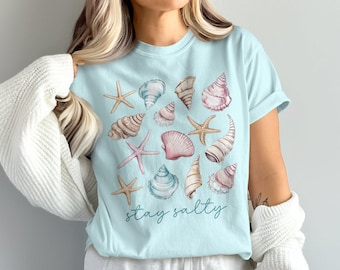 Stay Salty PNG昇華デザイン、ヴィンテージパステル貝殻シャツPNG、Salty Soul Beach Png、Salty Moms Coastal Png、Trendy Summer Vibes Png