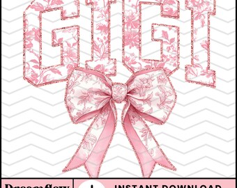 Gigi Grand Millennial Coquette PNG, Preppy Chinoiserie PNG Sublimation Design, Trendy Glitter Pink Toile Du Jouy Gigi PNG