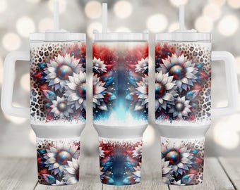 Patriotic Sunflower Tumbler Wrap, 40oz Tumbler Wrap Sublimation PNG Design, USA 4th of July Tumbler Wrap, American Floral Tumbler Png Wrap